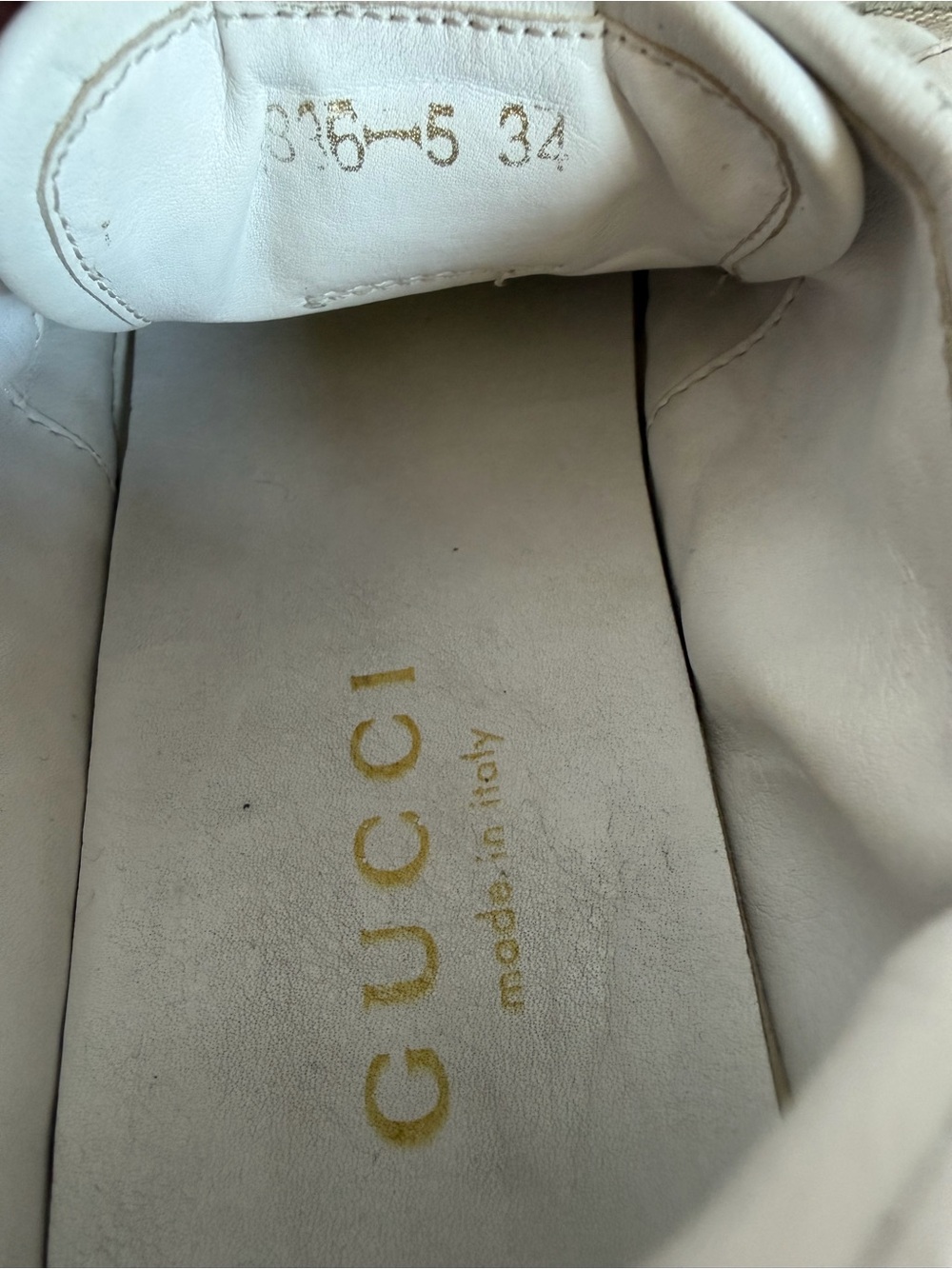 Gucci White & Beige Signature Velcro Sneakers with Red-Green Stripe - Picture 7 of 7